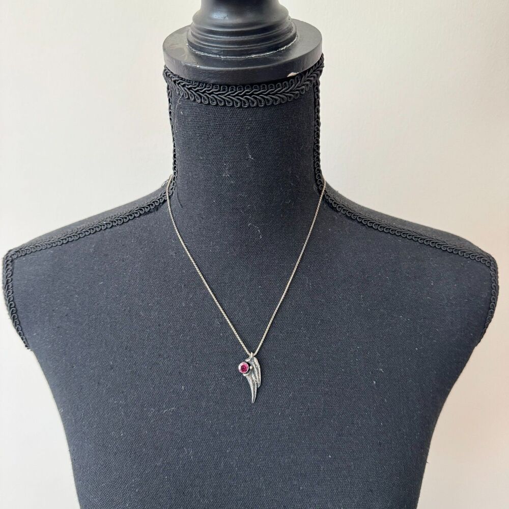 Women's Silver Pink Rhinestone Angel Wing Pendant Necklace